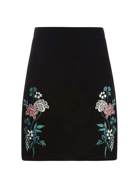 **Tall Black Velvet Embroidered Skirt
